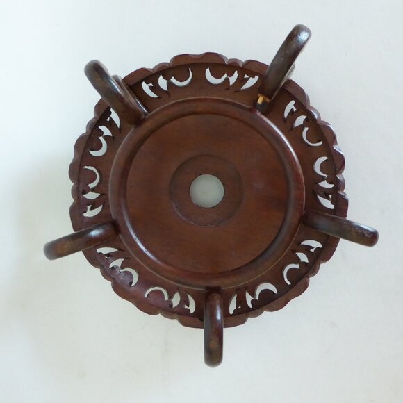 NEW 14.5” DECORATIVE GLASS CLOCHE DISPLAY DOME COVER HAND CARVED BROWN WOOD BASE - Picture 6 of 8